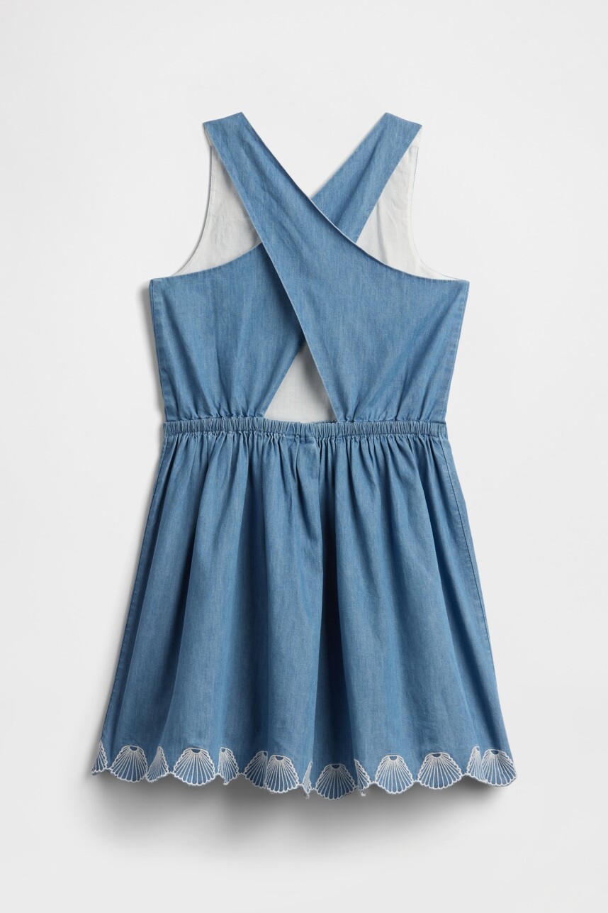 Vestido Espalda Cruzada Niña Blue Chambray