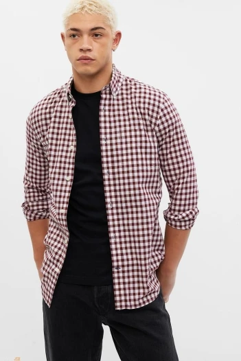 Camisa Slim Stretch Poplin Hombre Red Pink Gingham