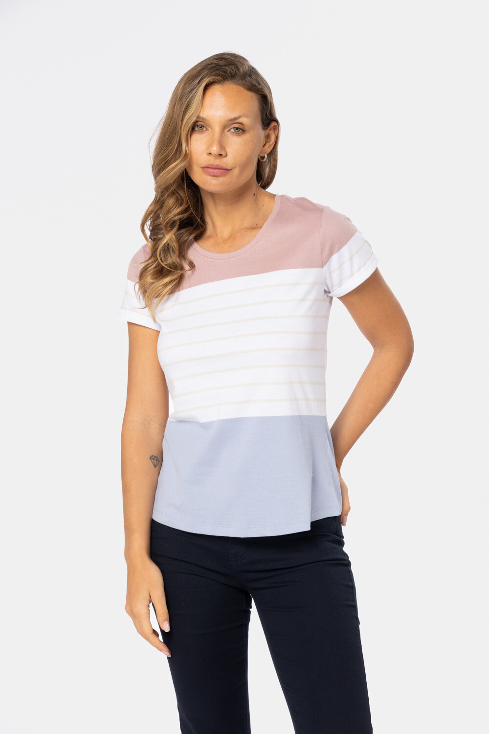 REMERA RAYADA Rosado