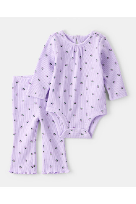 Set dos piezas de algodón texturado, pantalón y body, púrpura Set dos piezas de algodón texturado, pantalón y body, púrpura