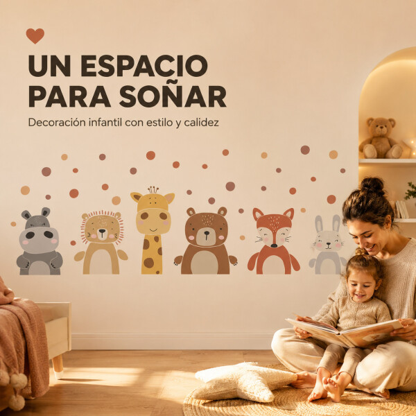 Vinilo Decorativo Infantil Animales de la Selva 60 x 30 cm Marrón 1