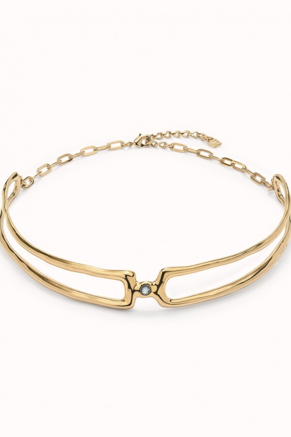COLLAR DOBLE BAÑADO EN ORO 18K CON TOPACIO BLANCO Colgante
