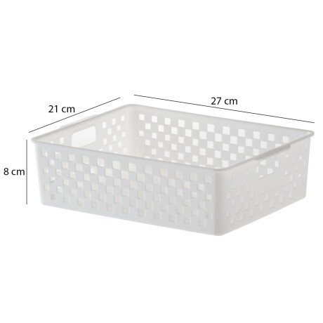 Caja Cesto Organizador Plástico Calado Quadratta 27x21x8Cm Blanco
