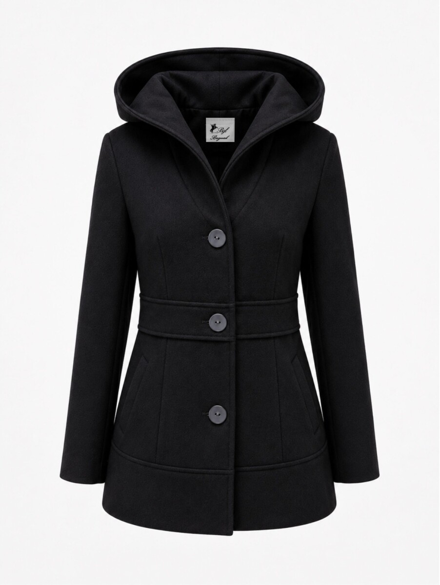Abrigo 100% Lana con Capucha Amanecer - Negro 