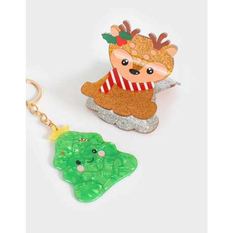 Set De Llavero Y Broche Navidad Combinacion Bicolor