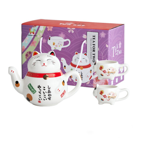 Juego De Té Gato De La Suerte Rojo