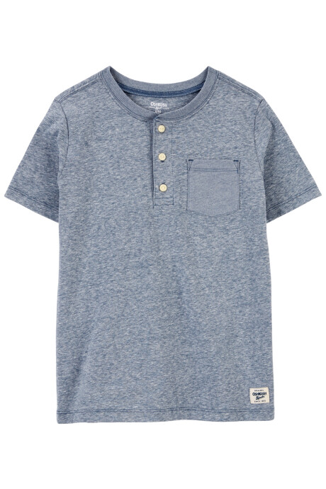 Remera henley de algodón, manga corta, azul Sin color