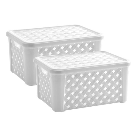 Set x2 Caja organizadora simil rattán con tapa G BLANCO