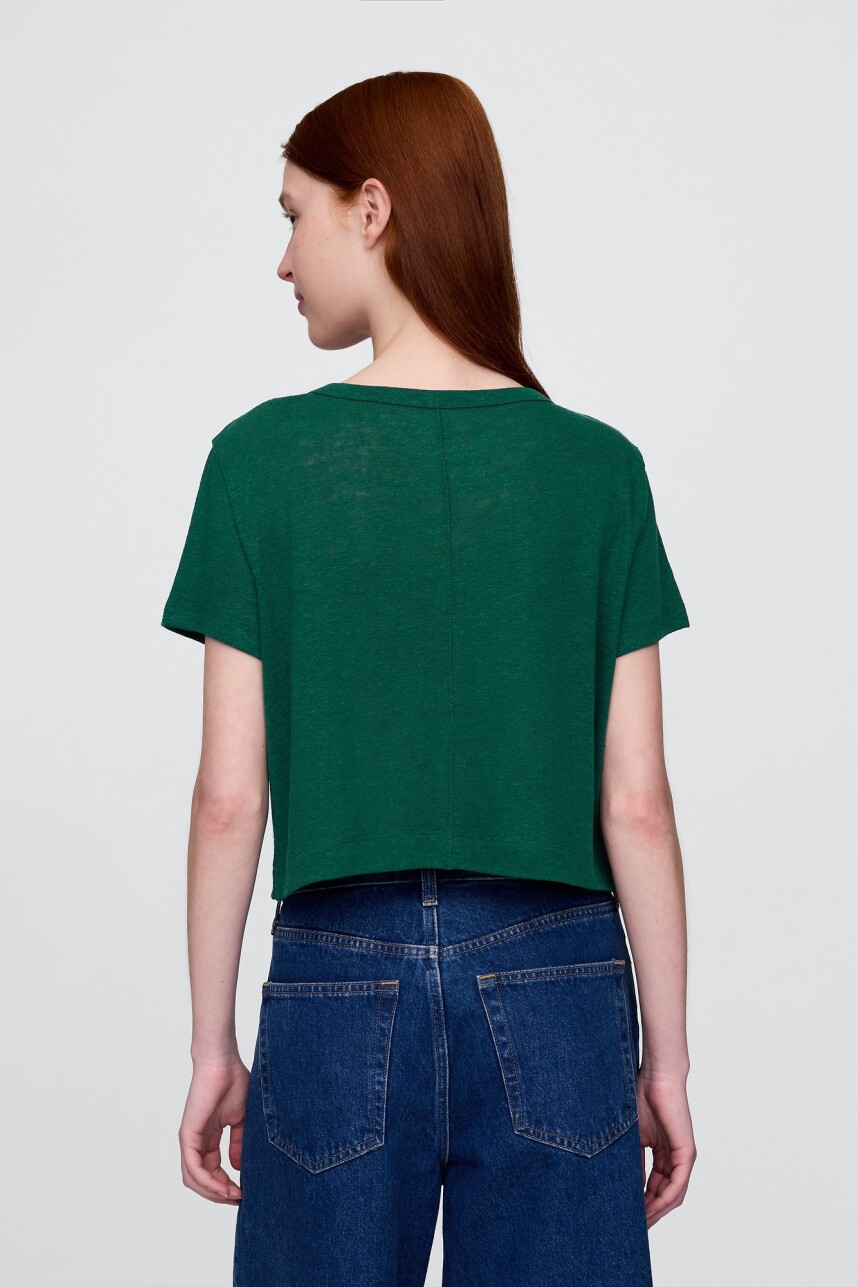 Remera Lino Crop Manga Corta Mujer Rain Forest 19-5232 Tc
