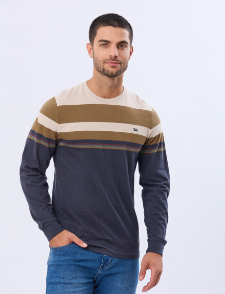 REMERA RAYADA DE ALGODÓN Beige
