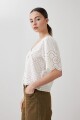 Blusa de broderie con lazos crudo
