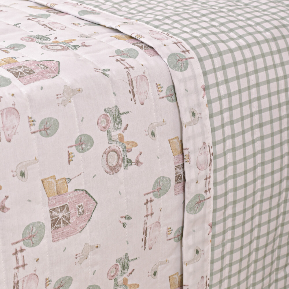 Cubrecamas Granja Rosa Verde Y Beige – 180×240 cm Cubrecamas Granja Rosa Verde Y Beige – 180×240 cm