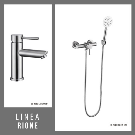 Juego De Griferia Incluye Ducha Exterior Y Lavatorio Bajo Brush Nickel linea RIONE GRIS-BRUSHED NICKEL