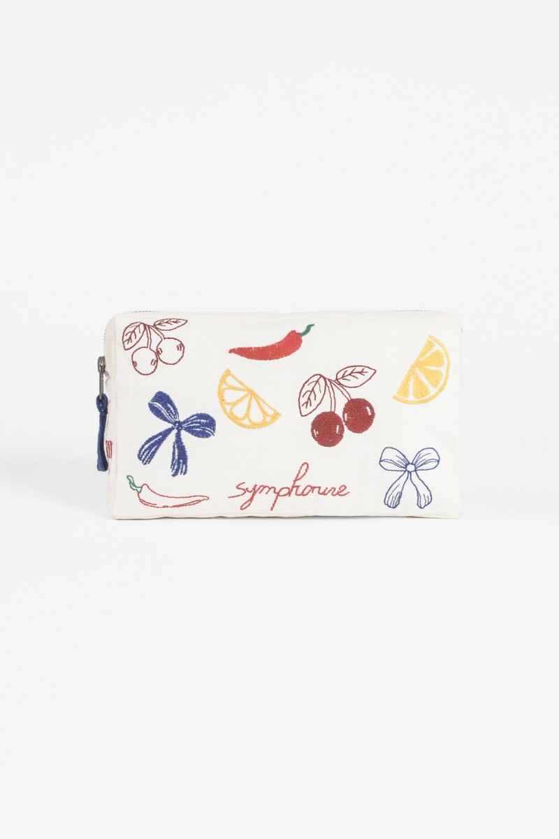 Estuche bordado cherrys crudo