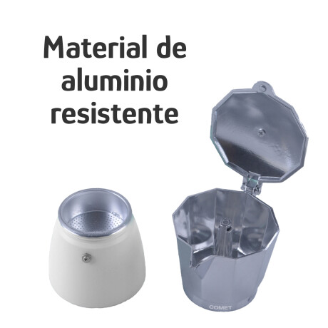 Cafetera Italiana Comet 6 Tazas Aluminio Mango Ergonómico Blanco