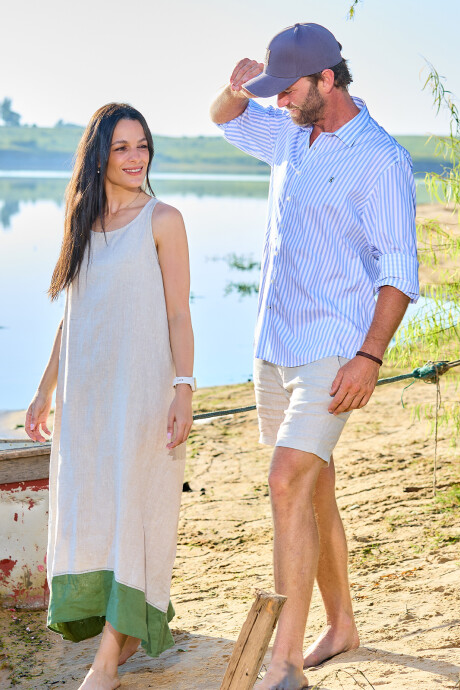 Camisa de Hombre Premium Cuello s/Botones Raya Celeste 3