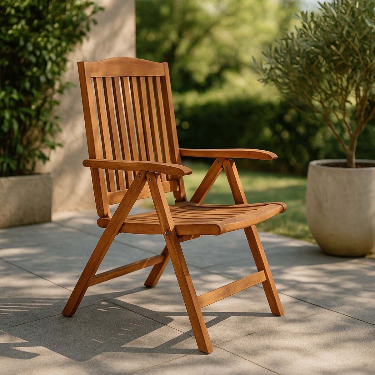 SILLA RECLINABLE EXTERIOR - MADERA-DE-TECA NATURAL-BEIGE TOBA 