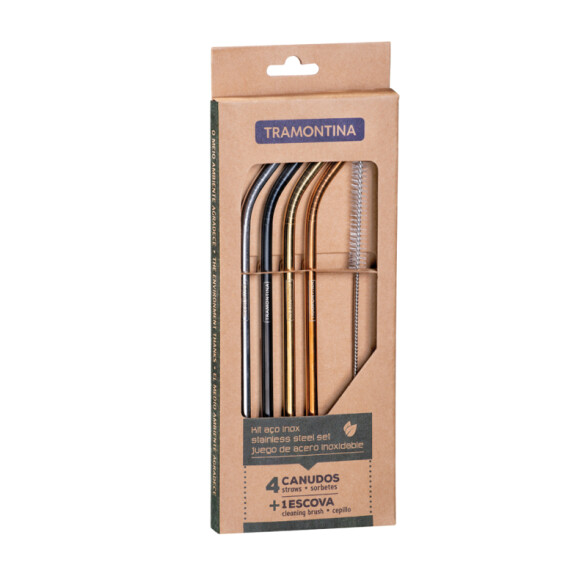 Juego de 4 sorbitos en acero inoxidable + cepillo -TRAMONTINA TF0013