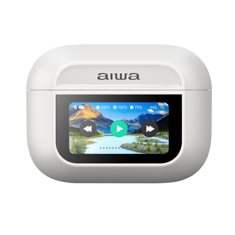 Auriculares TWS Waterpoof AIWA con Pantalla Táctil Bluetooth 5.3 Cancelación de Ruido y Micrófono Blanco | AWTWSGPROW