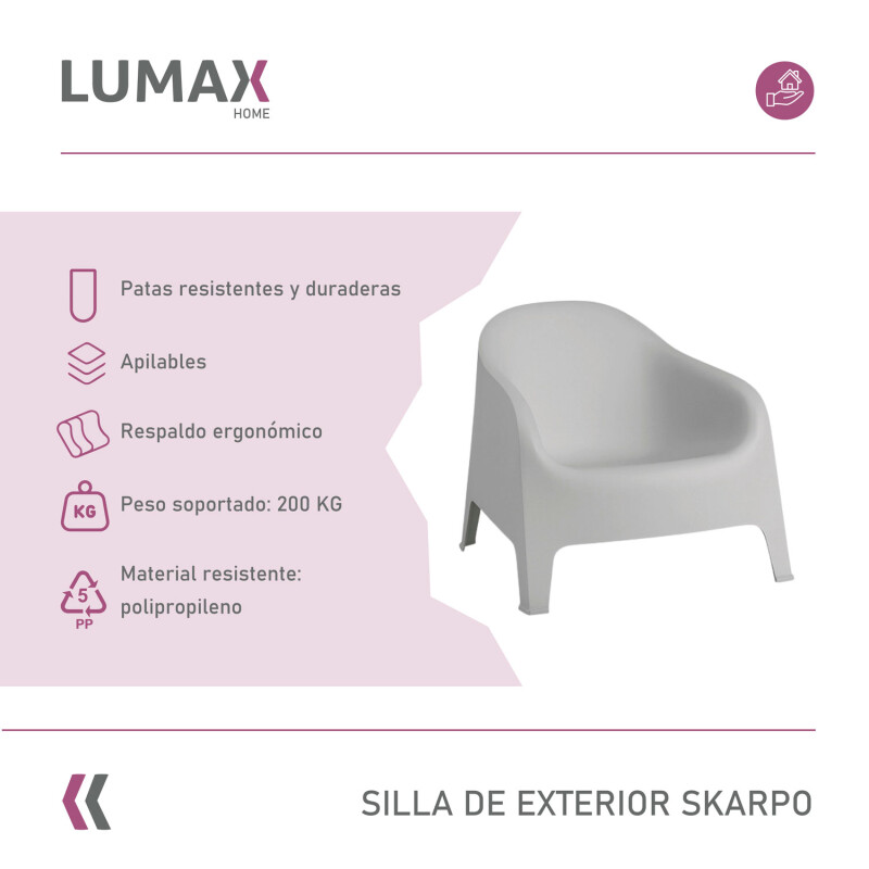 Silla Plastico Skarpo Jardin Liso Gris