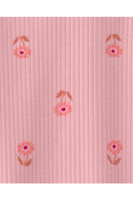 Set dos piezas de algodón acanalado, short y body, rosado, diseño floral Sin color