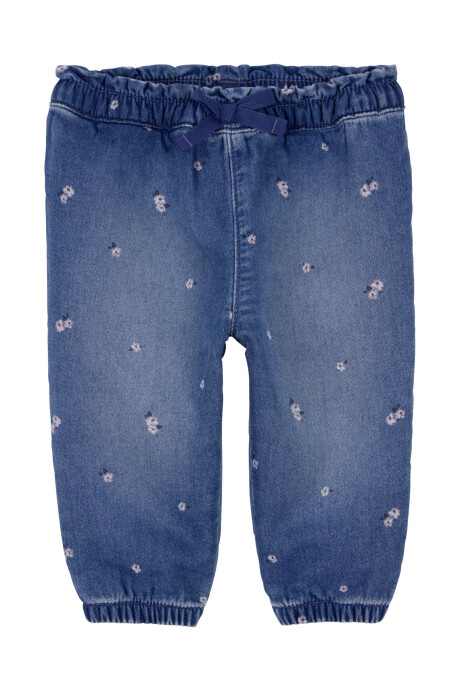 Pantalón jean, estilo deportivo, diseño floral Sin color