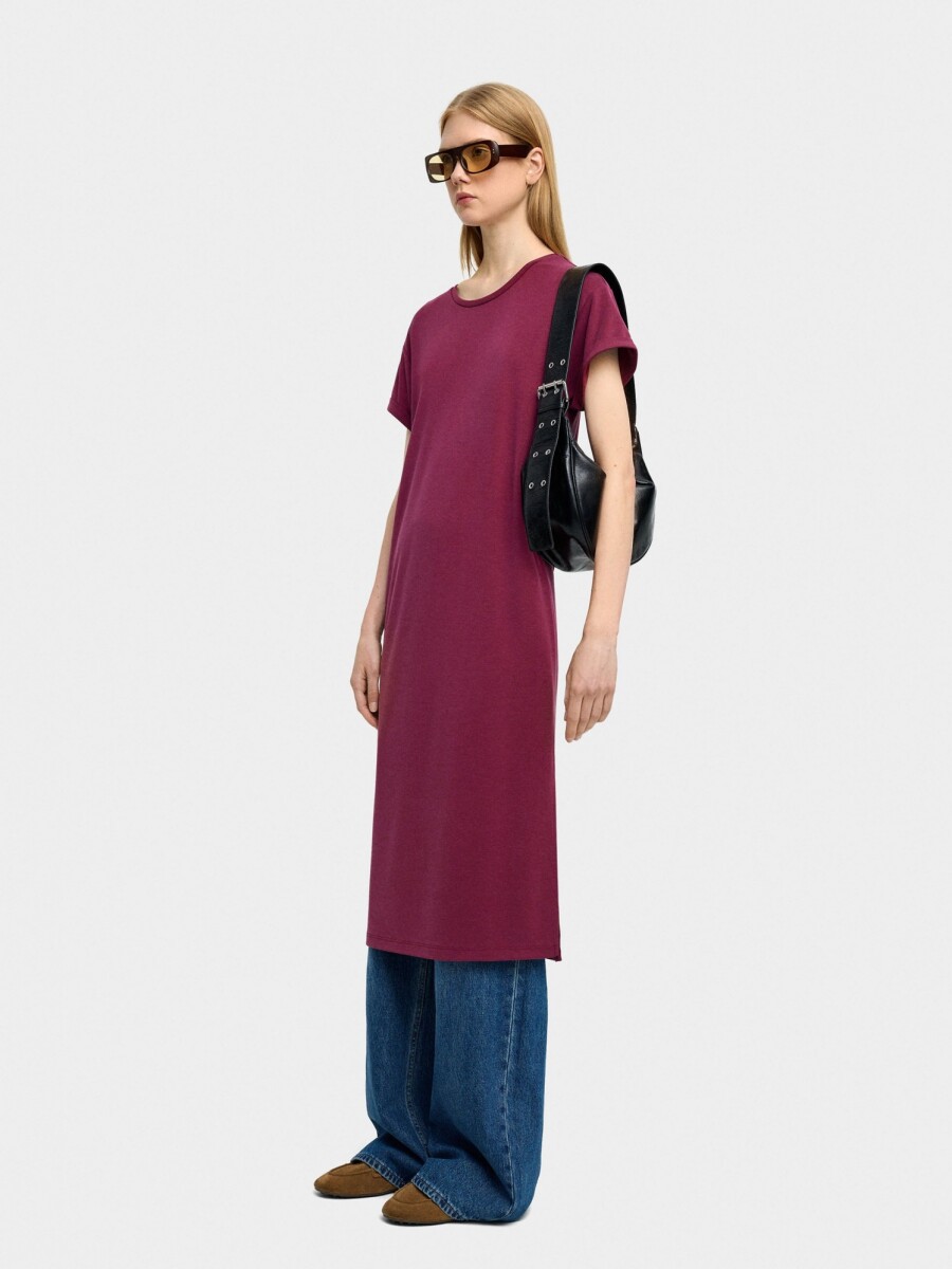 Vestido Midi Liso burdeos