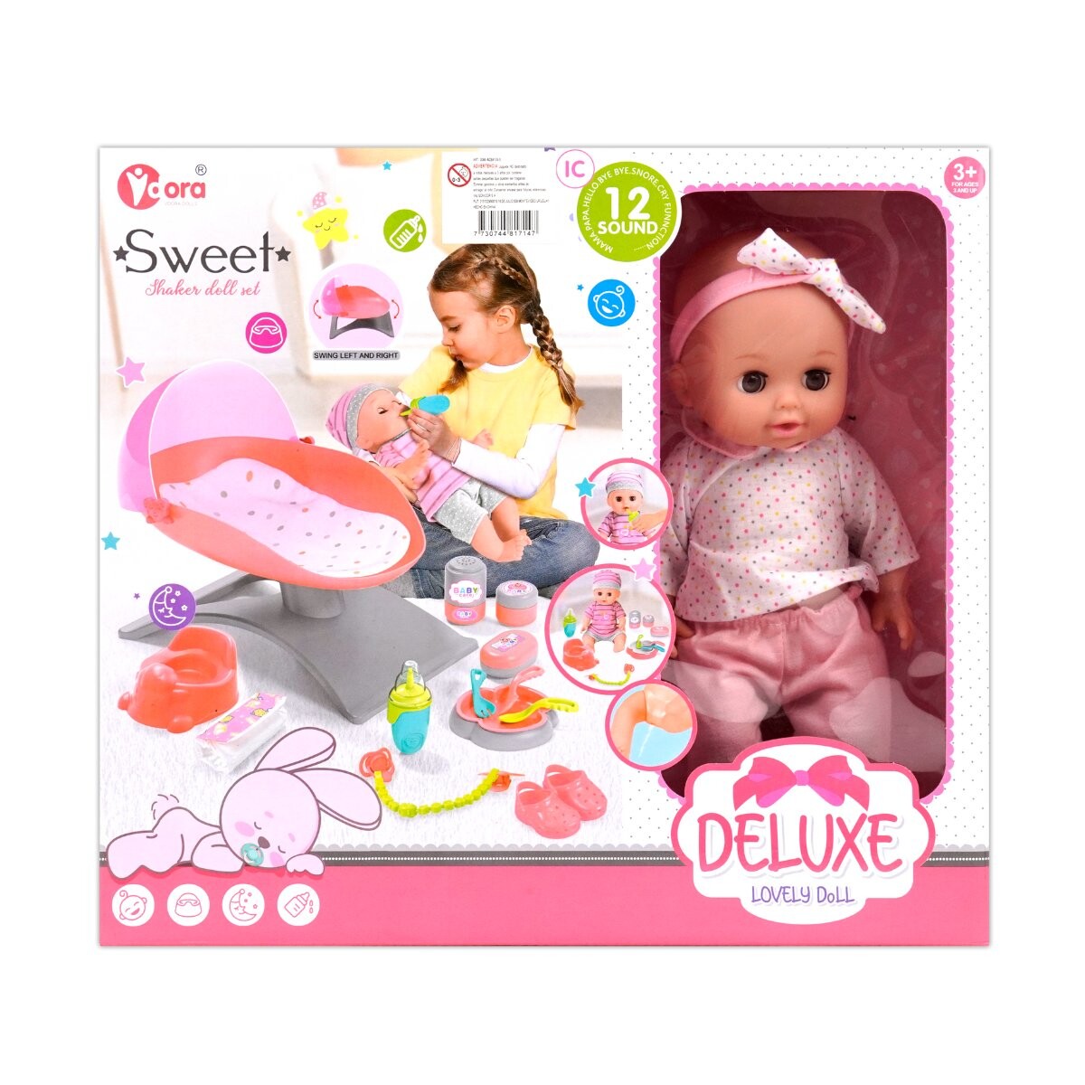 Bebe con silla y accesorios 12sonidos 