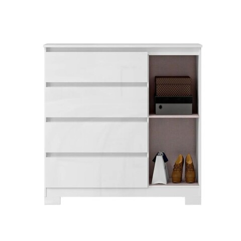 Comoda Cajonera Vega para Dormitorio 4 Cajones con Rieles Telescópicos y 1 Puerta - Blanco Comoda Cajonera Vega para Dormitorio 4 Cajones con Rieles Telescópicos y 1 Puerta - Blanco