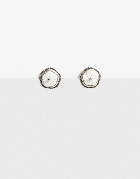 Aros Pasantes Piedras Aros Pasantes Flor Nácar - Plateado Antique Silver