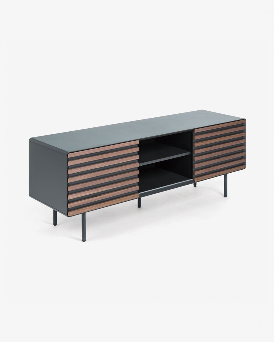 Mueble TV Kesia lacado gris con chapa de nogal 162 x 58 cm