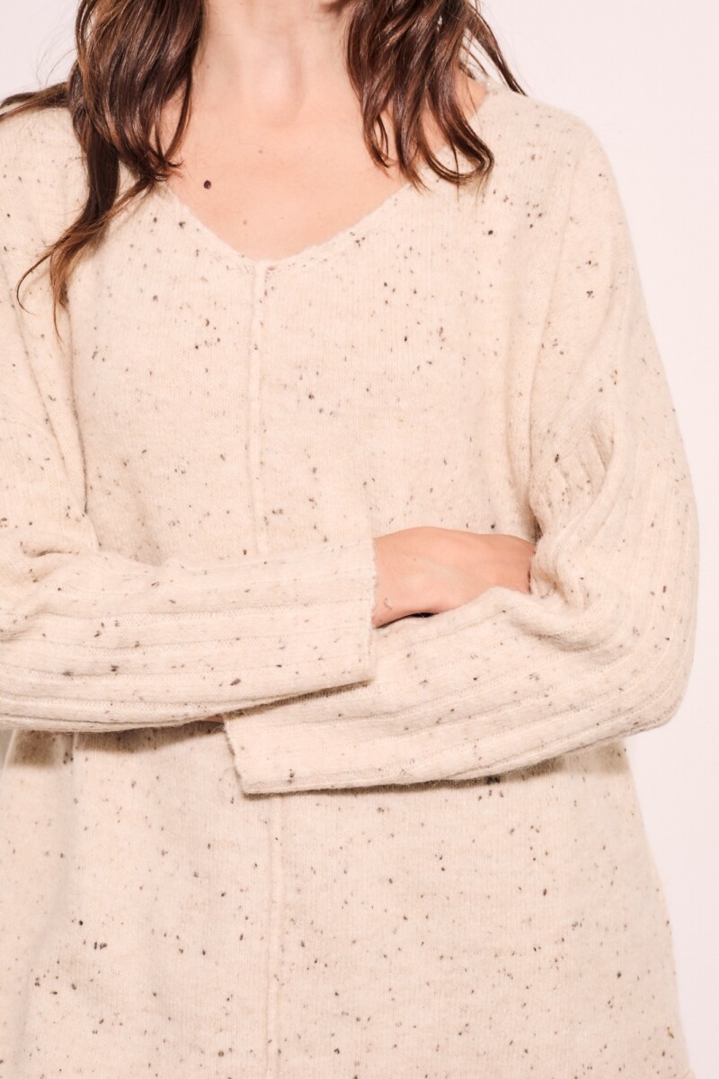 Sweater Bouttonne Beige Melange