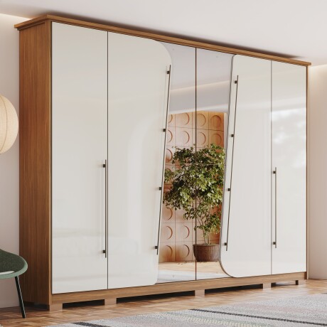 ROPERO DUBAI 6 PUERTAS 6 CAJONES INTERNOS CON ESPEJO GUARDARROPA CLOSET ARMARIO OFF WHITE
