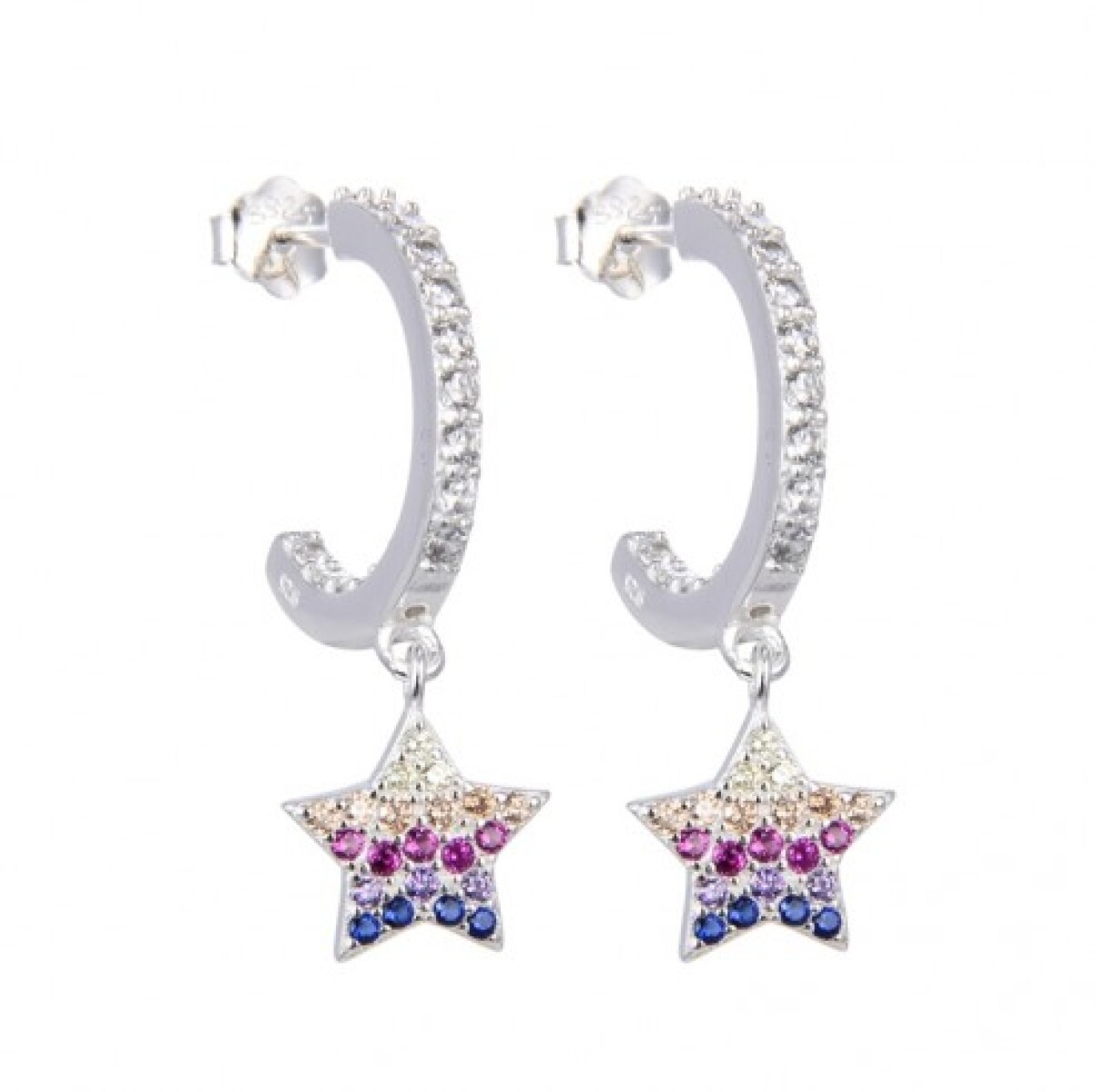 Par de aros de plata 925 con circonias y dije. 