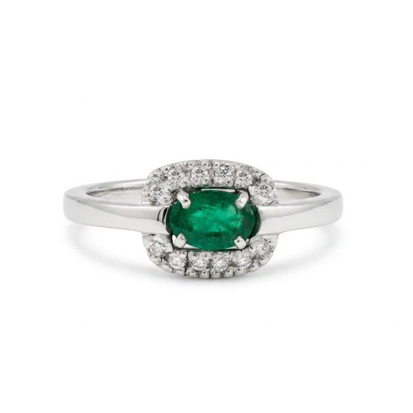 Anillo Virelia de Oro Blanco 18k con Esmeralda y Brillantes Anillo Virelia de Oro Blanco 18k con Esmeralda y Brillantes