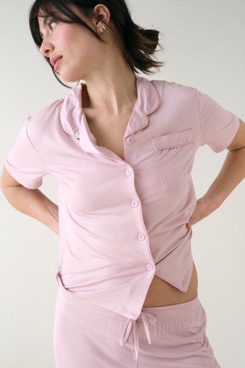 Camisa Manga Corta Viscosa Rosa Cuarzo
