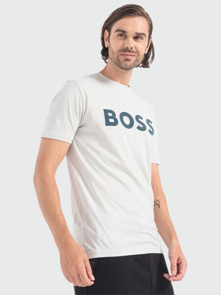 Hugo Boss -Remera de algodón con logo, regular fit , THINKING Gris