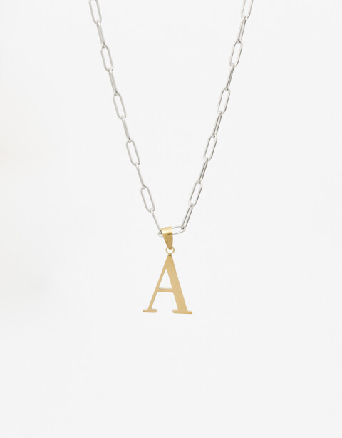 Cadena Corta con Dije Letras Cadena De Acero Inicial Letra "a" - Combinacion Bicolor
