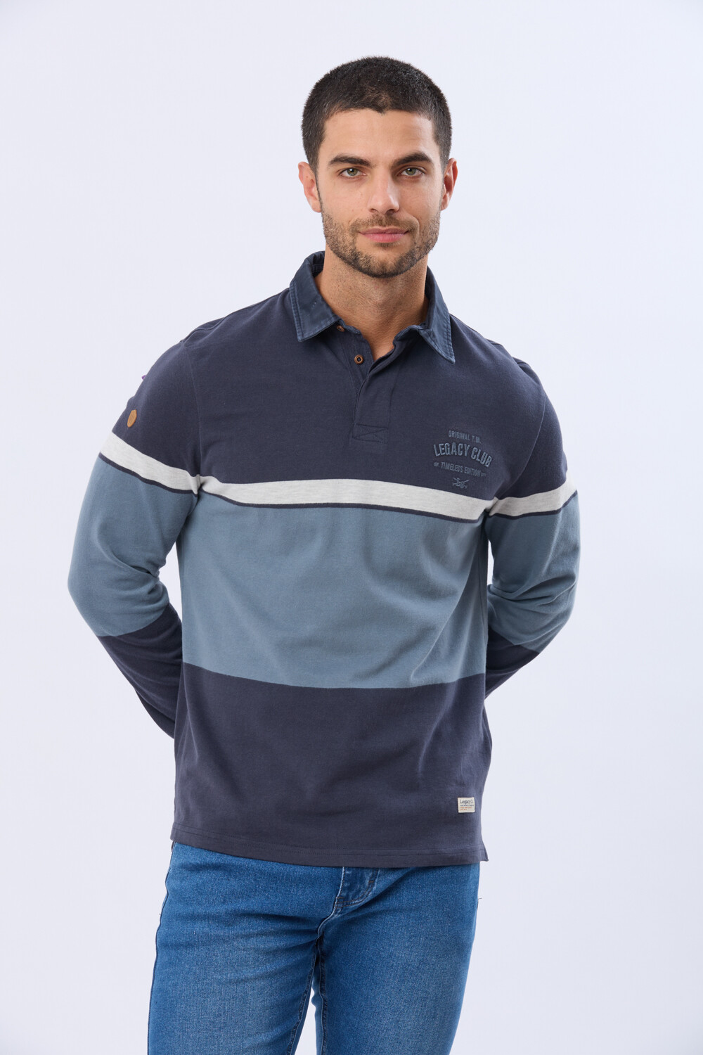 REMERA POLO RAYADA DE ALGODON Piedra