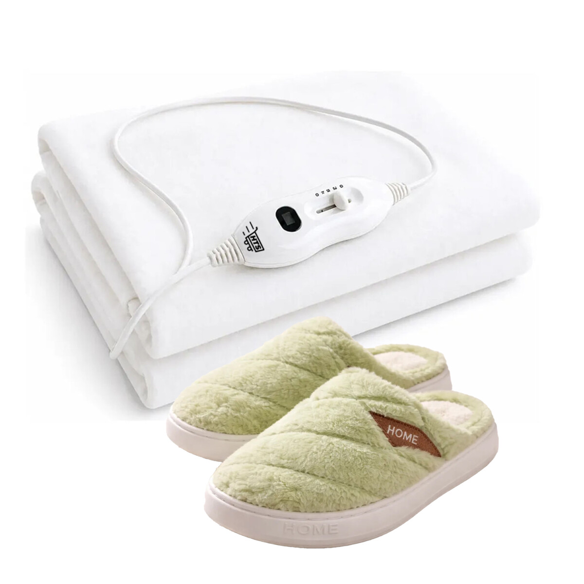 Set Invierno Pantuflas Unisex + Calienta Cama 1 Plaza HTS - Verde Claro 