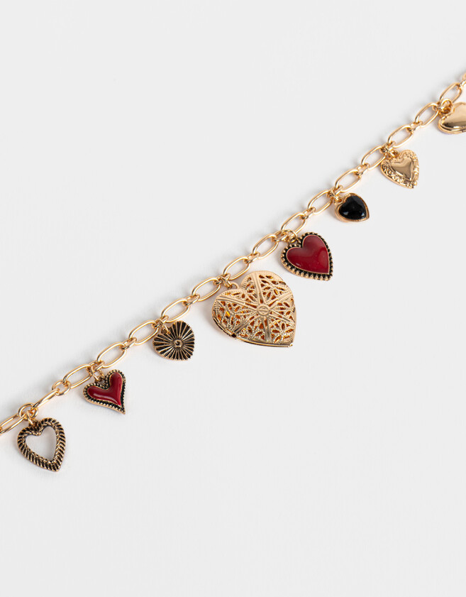 Collares Cortos Con corazón Collar Corto Con Corazones - Dorado