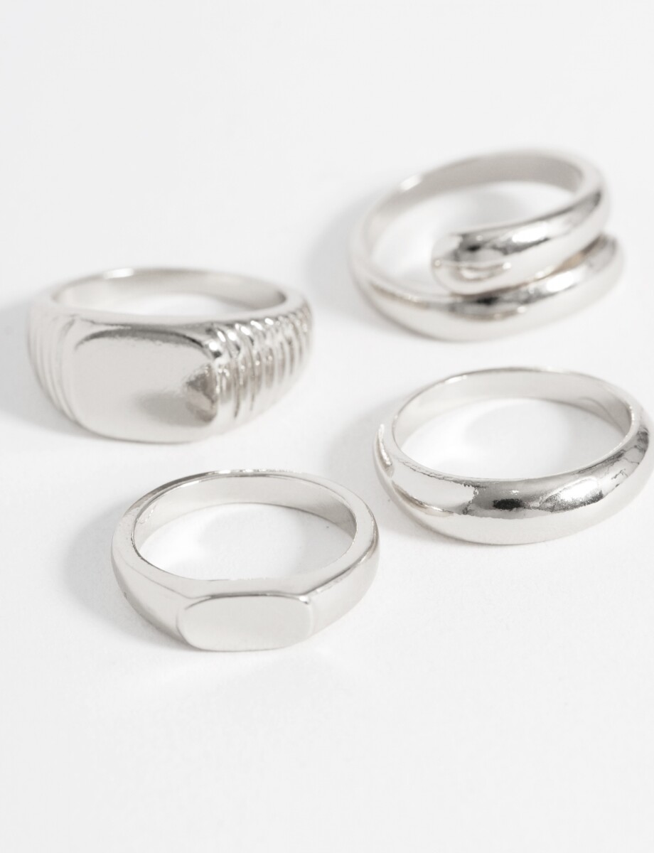 Set de cuatro anillos basicos - plateado 