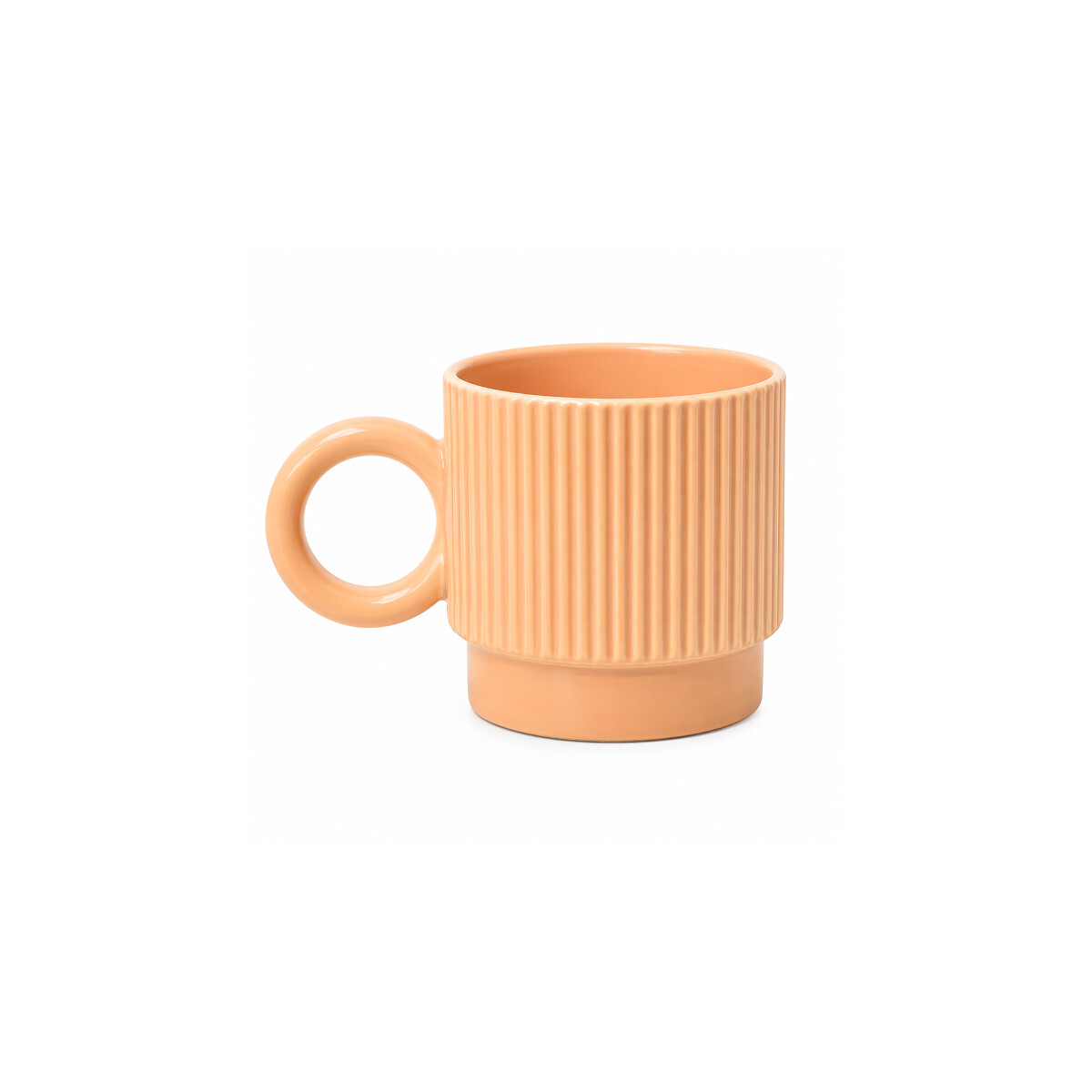 Taza de cerámica facetada con asa circular - Coral 