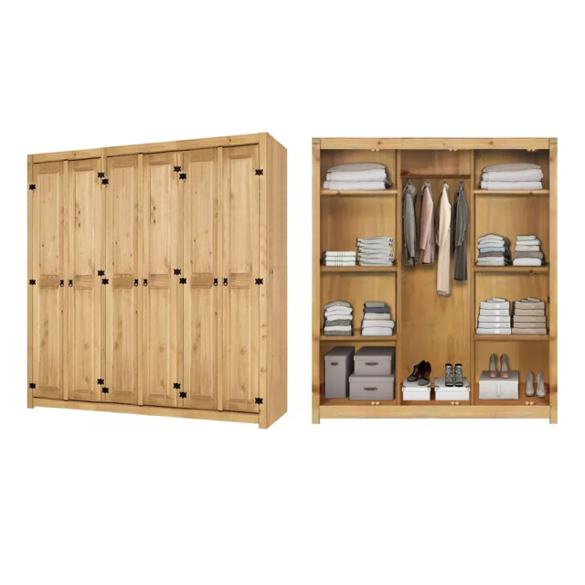 Ropero Placard Armario Closet 6 Puertas Madera Maciza Pino MARRON