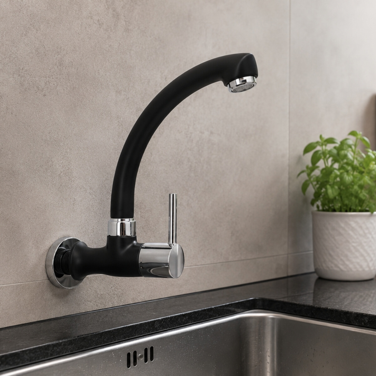 Pico Unitario de Pared Negro Cromado Palito Porto Pico Unitario De Pared Negro Cromado Palito Porto