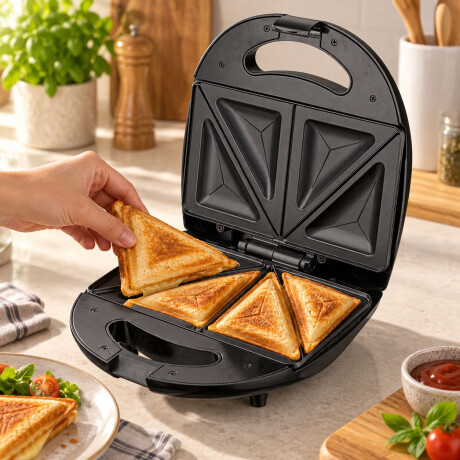 Sandwichera Eléctrica Antiadherente 2Panes 750W Cuori Crunch Negro