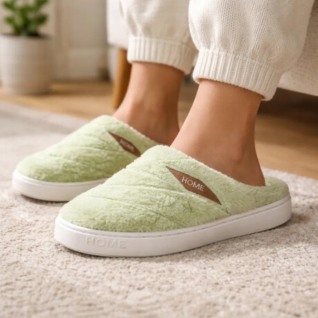 Pantuflas Unisex Suela Antideslizante Felpa Suave y Abrigada Verde Claro