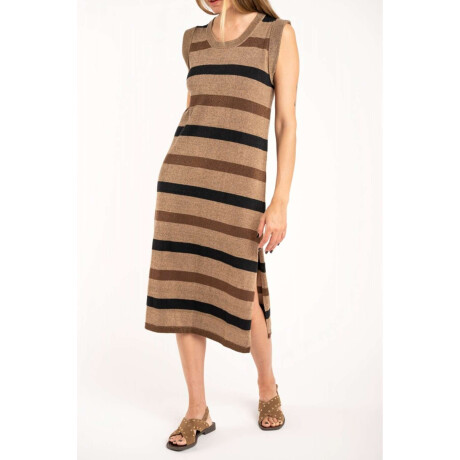 Vestido Rayado Lurex Camel