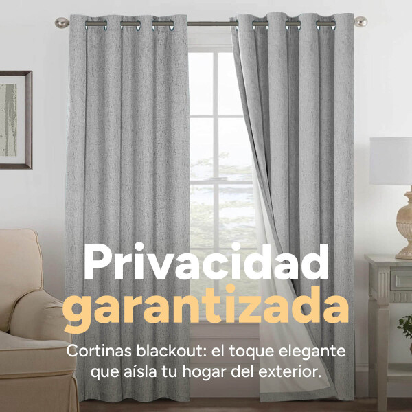 Cortina Blackout 100% Engomada Termica Set 2 Paños Tipo Lino Variante Color Gris Claro
