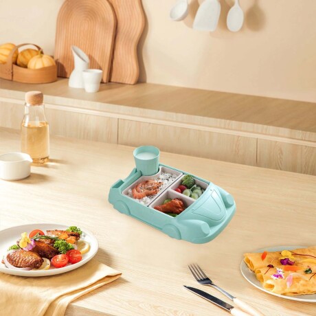 Set de Comida Bebé Diseño Auto c/ Platos y Vaso en Plástico Verde
